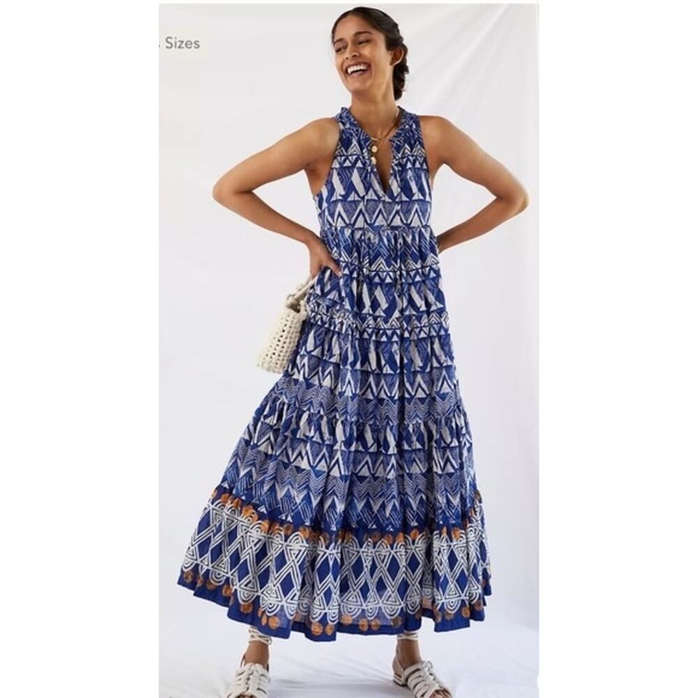 NWOT Anthropologie Tiered Abstract Print Maxi Dress size Small